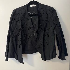 Black Nicole Farhi Linen Flower Jacket - US 8